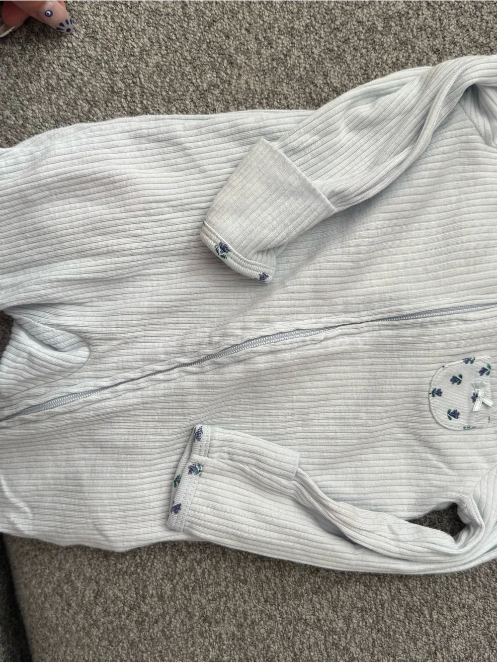 Carter's Cream Knit Hooded Romper with Light Blue Ribbed Onesie